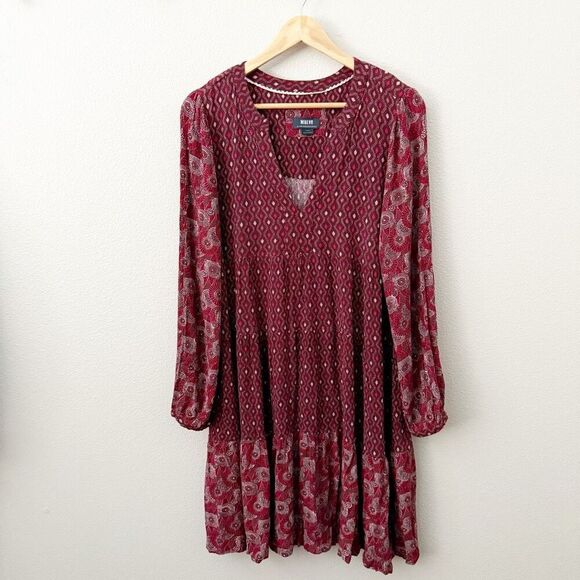 MAEVE x ANTHROPOLOGIE | Tiered Dress Amber Burgundy Red Off White Boho | Large - Picture 2 of 10